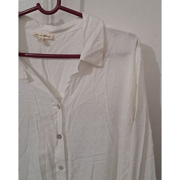 Jane Delancey Women Plus Size 2xl  Swiss Dot White Tab Sleeve SOFT Shirt Blouse - Picture 3 of 11